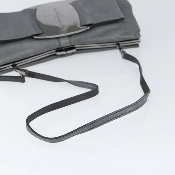 Salvatore Ferragamo Vala Shoulder Bag Suede Gray Silver Auth 149149 - Picture 8 of 16
